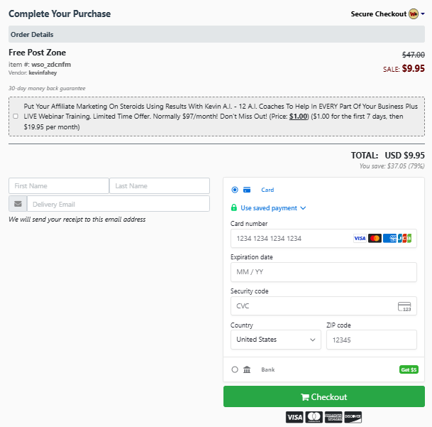 Free Post Zone Checkout Page